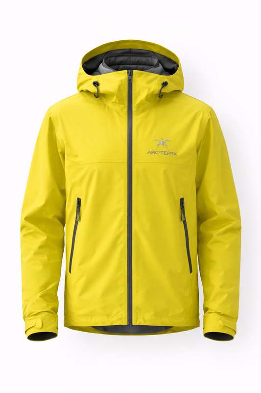 Yellow Arc'teryx jacket on white background